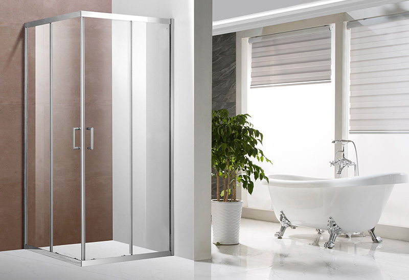 A1321 Cabine de douche coulissante carrée en acier inoxydable avec profil en verre de 5/6 mm